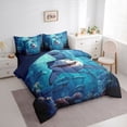 thumbnail image 2 of Feelyou Cartoon Kawaii Shark Twin Bedding Sets for Kids Boys Girls, Mystic Undersea Reef Animal Bedding Comforter Set, Blue, Blue Reversible, 7pcs, 2 of 7