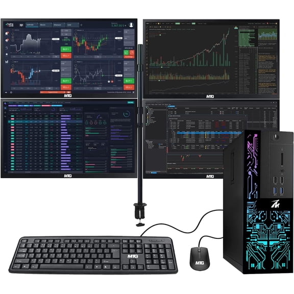 Restored TechMagnet Trading Desktop PC Siwa 6 Intel Corei5-6500,16GB RAM,120GB SSD,2TB HDD,4 New 24” LED Monitors,2 Network Cards,Trading Platform Support,MTG Keyboard & Mouse Windows11 Pro