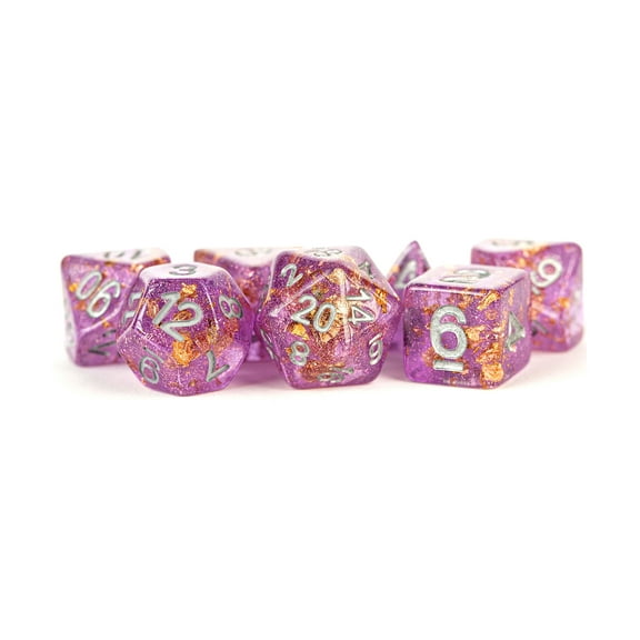 FanRoll/Metallic Dice Games Poly Set Purple & Gold Foil w/Slver (7) New