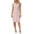 thumbnail image 1 of INSPIRAR CHIC Vestido de Mujer Sin Mangas con Solapa Notch Doble Botonadura con Cinturón Vestidos de Oficina S Rosa, 1 of 6