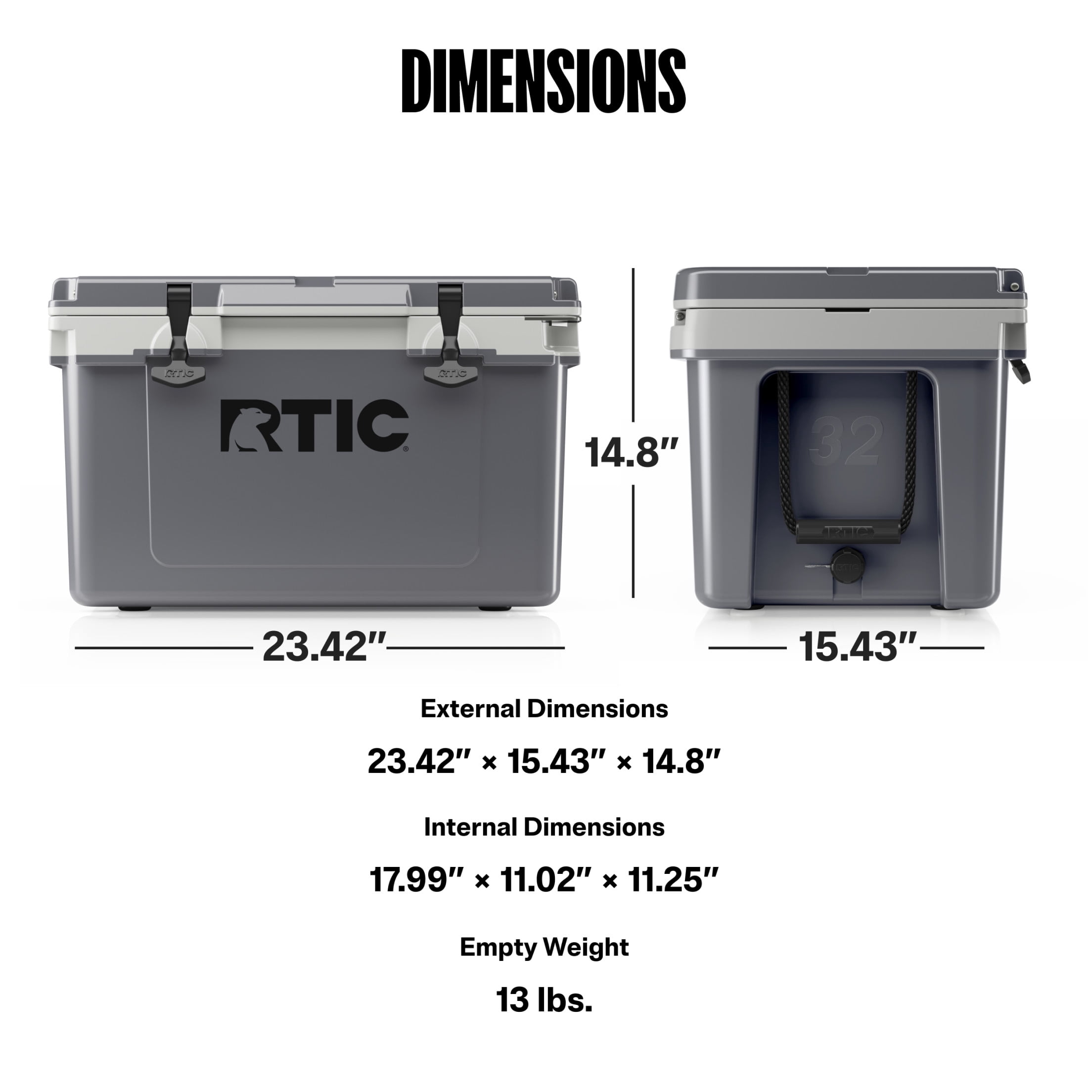 RTIC 32 Qt 48-Can Ultra-Light Ice Chest Cooler, Grey