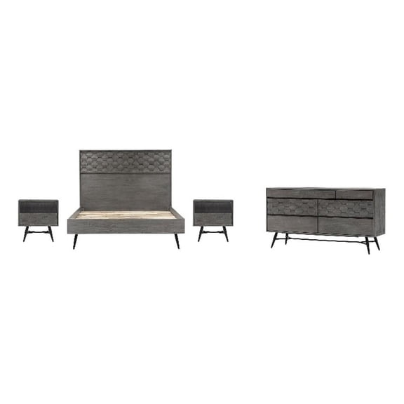 Armen Living Makena 4-Piece Modern Wood Queen Bedroom Set in Natural