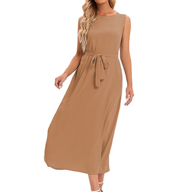 FcBaudy Robe Sans Manches à Col Rond, Robes d'Été pour Femmes, Robes Décontractées pour Femmes, Robe Sans Manches à Col Rond