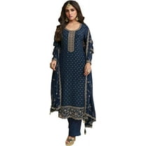 Event Wear Designer Salwar Kameez Dress Indian Pakistani Trouser Pant Suits ( Teal Blue, 4XL - 50 )