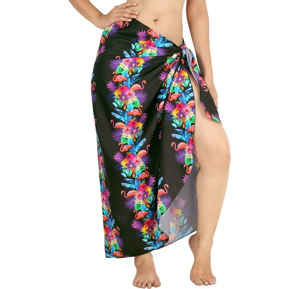 LA LEELA Women's Pareo Beach Swimwear Bikini Wrap Sarong One Size Ebony, Floral