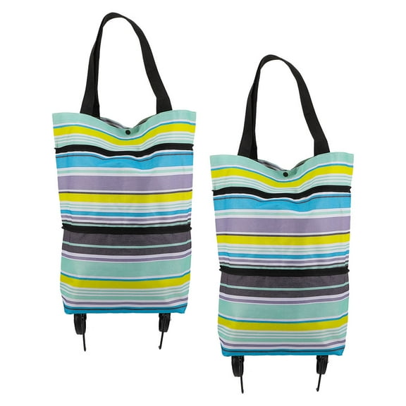 GAXIRE Portable Rolling Shopping Cart Tote Bag Set of 2, Lightweight Foldable Grocery Cart with Wheels for Easy Transport