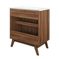 thumbnail image 4 of Modway Soma Meuble-Lavabo de Salle de Bain Moderne en Bois de 30 Pouces avec Porte en Rotin en Noyer/blanc, 4 of 16