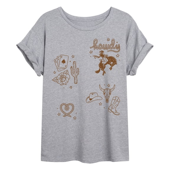 Instant Message - Cowgirl Patches - Juniors Oversized Graphic T-Shirt