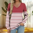 thumbnail image 2 of Htigea Women's V-Neck Sweatshirts Casual Loose Tunic Tops Trendy Striped Color Block Pullover Dressy Work Shirts Wine S, 2 of 5