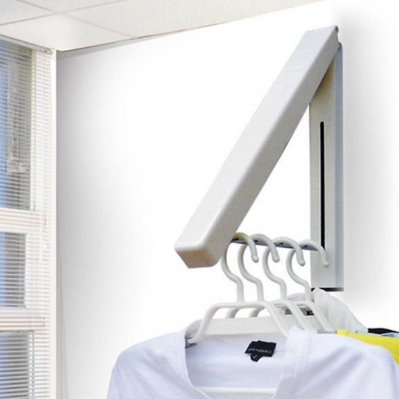 Single Foldable Clothing Rack, Wall-Mounted Retractable Clothes Hanger for Laundry Dryer Room, Hanging Drying Rod, Small Collapsible Folding Garment Racks, Dorm Accessories (White)