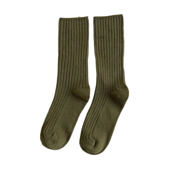 QUOTAY Japanese Style Double Knit Crew Socks for Women Soft Casual Mid Calf Socks for Women Breathable Everyday Wear Stackable Socks 01_Army Green，One Size