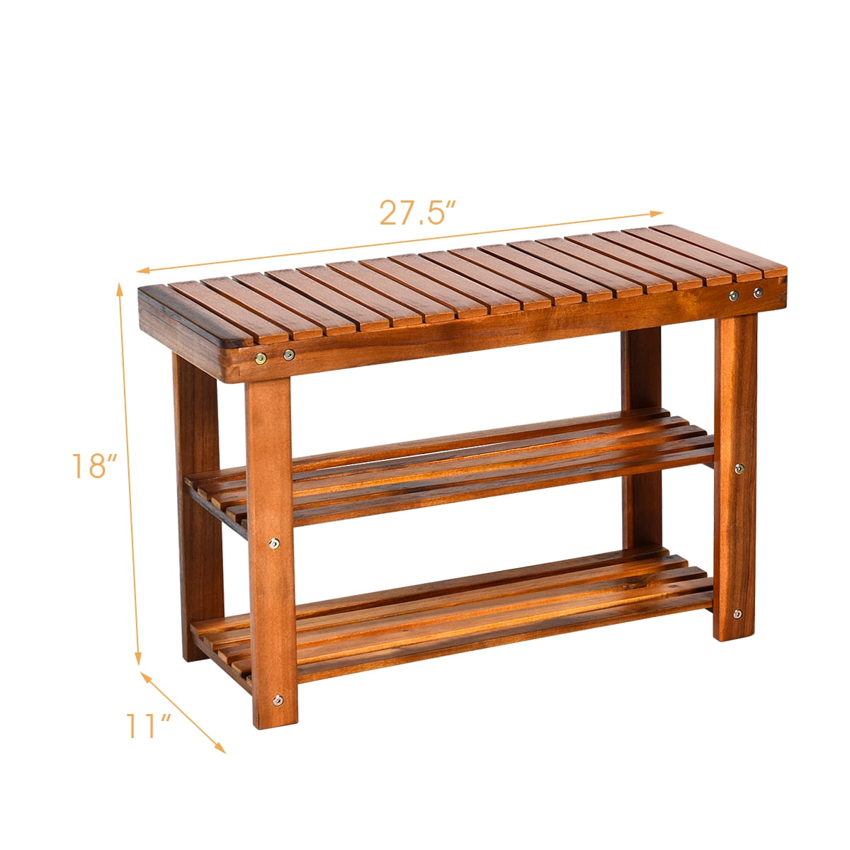 Costway 3-Tier Wood Shoe Rack 27.5' Shoe Bench Freestanding Boots Organizer Heavy-duty