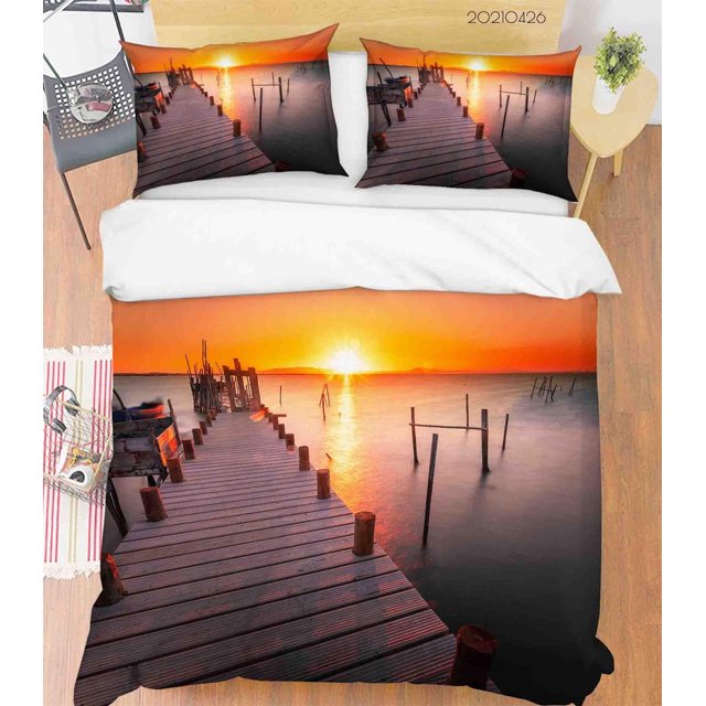 3D Sunset Sky Sea Trestle Funda nórdica Juego de cama Funda nórdica Fundas de almohada 8