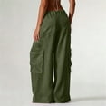 thumbnail image 5 of VBVC Women's Y2K Cotton-Linen Cargo Pants,Drawstring Wide Leg Trousers For Women,Ladies Summer Baggy Beach Sweatpants with Multi Pockets,Army Green,S-2XL, 5 of 6