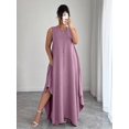 thumbnail image 4 of Women Purple Sleeveless A-Line Dress With Tie-Up Waist And Asymmetric Hem, 4 of 8
