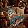 thumbnail image 3 of Southwestern Diamond Stripes in Teal and Tan, Rustic Geometric Pattern for Southwestern Style Fans, Housewarming Gift, Cozy Flannel Blanket for Ranch House and Living Room, Rustic Home Decor, 3 of 9
