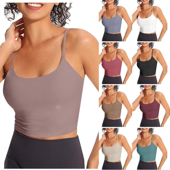 ZUBKTE Top for Women Round Neck Solid Cami Tank Top with Removable Padded Bra Casual Basic Layering Top