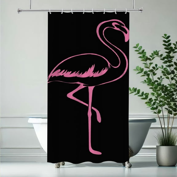 RKSupls Minimalist Pink Flamingo Silhouette Polyester Shower Curtain with Hooks for Chic Elegant Waterproof Shower Curtain Home Bathtub Bathroom Decor Washable