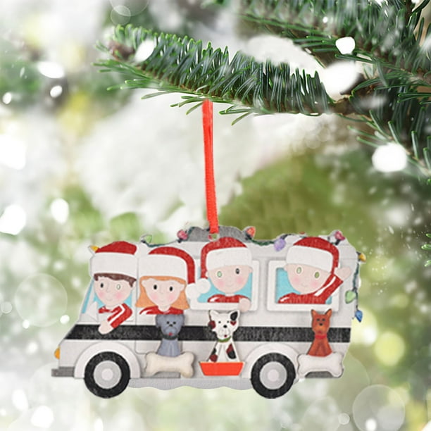 Adorno navideño para árbol de Navidad, regalo navideño, colgante pequeño de madera, creativo, lindos gatos y perros de familia, adornos colgantes de autobús para hacer uno mismo