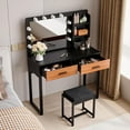 thumbnail image 3 of Semiocthome Makeup Vanity Desk with Mirror and Lights, 39.4" W Make Up Vanity Table Set with Shelves, 2 Drawers and Black Metal Frame, Girls Dressing Table with Chair for Bedroom, 3 of 16
