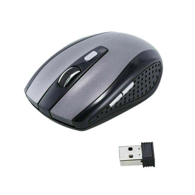 Inteprter Ratón inalámbrico de 1600DPI para ordenador, receptor USB óptico de 2,4G, ratón programable ergonómico para jugadores de PC y portátiles Juegos de teclado y mouse para computadora gris