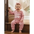 thumbnail image 6 of BemeyourBBs Newborn Baby Girls Little Sister Outfits Waffle Knit Romper Little SisLetter Embroidery Long Sleeve Back Ruffled Jumpsuit with Headband Spring Fall Winter Clothes, 6 of 9