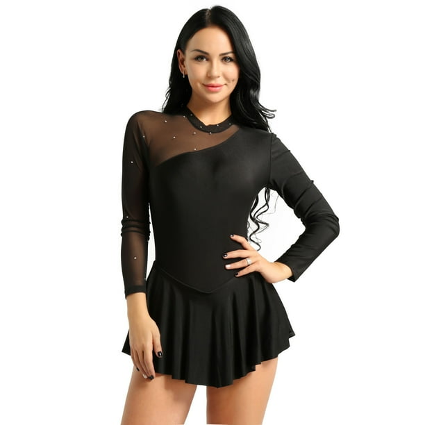 Girls Glitter High Neck Mesh Leotard With Skirt & Cutout Back - Ice Skating, Dance Performance