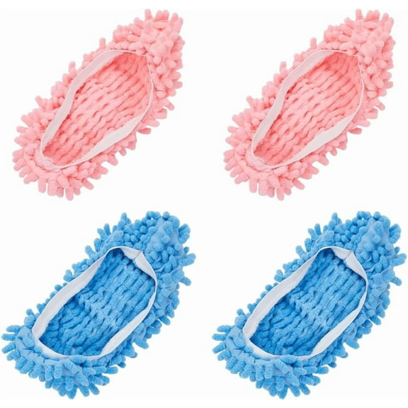 4Pcs Shoes Cover Dust Duster Mop Slippers Shoes Blue Pink Mop Slippers Floor Cleaning Tools Foot Socks Coral Velvet Silent Non-slip Shoe Cover 11inch Shoe Cover Washable Reusable Microfiber