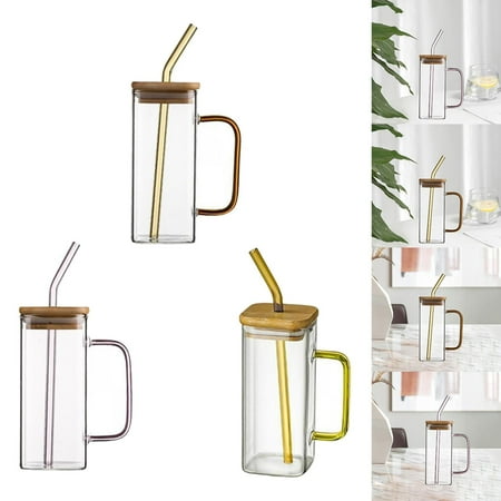 

400ml Cup Drinkware Clear Square for Breakfast Tea Water Juice Style D
