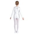thumbnail image 2 of TTAO Kids Girls Sequin Ballet Dance Gymnastics Leotard Athletic Biketard Long Sleeve Fringe Short Jumpsuit White 14, 2 of 5