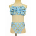 thumbnail image 2 of TiaoBug 2 Pcs Kids Girls Mermaid Bikini Swimsuit Set Fish Scales Print Halter Ruffle Swim Crop Top with Brief Swimwear Light Blue 6-8, 2 of 7