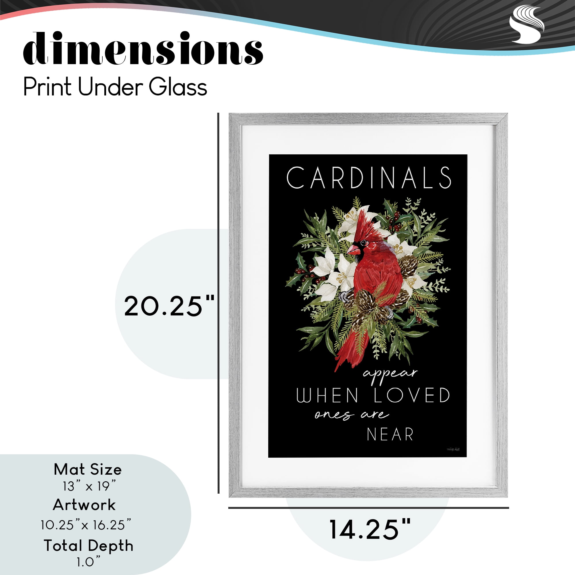 Cardinals Appear Seasonal Sentiment Gray Framed Print Under Glass, design by Cindy Jacobs