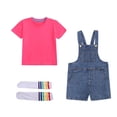 thumbnail image 2 of Cethrio Boys Cotton Outfit Sets, Summer Short Sleeve 3 Piece T-shirts Overalls and Socks Set Hot Pink Size 6, 2 of 5