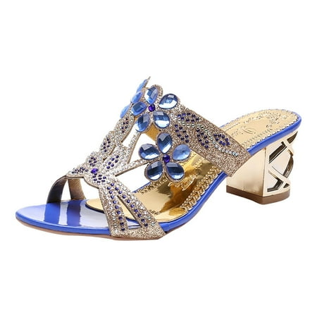 

Fesfesfes Slandals for Women s Casual Crystal Outdoor Slippers Square Heel Sandals