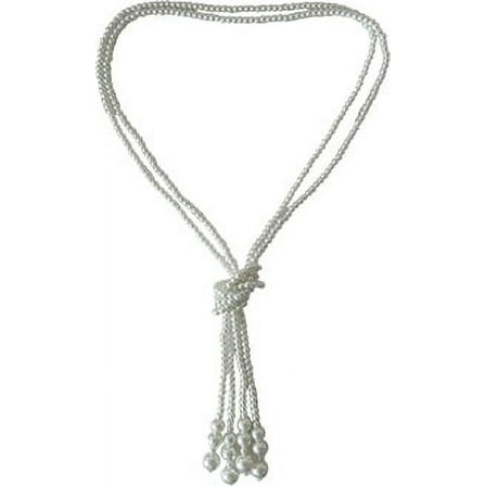 Time and Tru Women's Faux Pearl Adjustable Knot Tassel Necklace