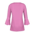 thumbnail image 6 of JTZGDY 3/4 Length Sleeve Tops for Women Dressy Casual Summer Bell Sleeves Button V Neck Ruched Pleated Tunic Blouse Trendy Loose Plain Tees Shirt Pink S, 6 of 6