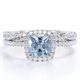 thumbnail image 1 of JeenMata Juego de Anillos de Boda con Halo Aguamarina y Moissanita de Color Espuma de Mar de 1,5 ct; Diseño Infinito y Trenzado Pavé; Baño de Oro Blanco de 18 K sobre Plata, 1 of 6