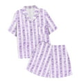 thumbnail image 7 of Womens Pajamas Set Button Lapel Beach Casual Short Sleeve And Shorts Womens Sleepwear,Purple,S, 7 of 7