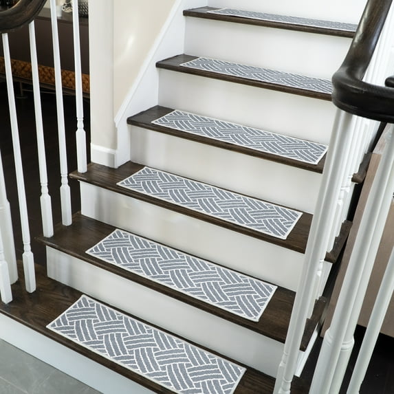 SussexHome Sisal Design 9" X 28" Stair Treads - 70 % Cotton Anti-Slip Carpet Strips for Indoor Stairs-Easy to Install Stair Treads with Double Adhesive Tape-Safe, Extra-Grip, 7-Pack-Gray