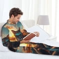 thumbnail image 6 of Lsque Cool Cat Driving Sunset Pattern Long Sleeve Pajama Set for Men - Soft 2-Piece Sleepwear and Loungewear Set with Pockets, Comfy Nightwear-Large, 6 of 7