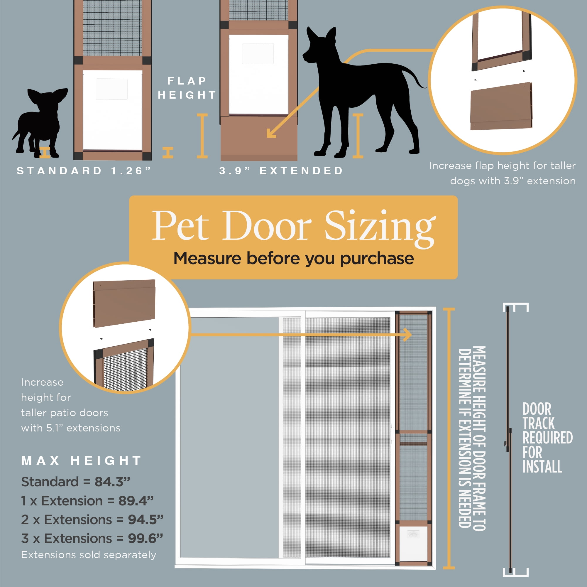 Hakuna Pets Large Bronze Mesh Patio Pet Door, Suitable for Screen Sliding Doors, for Dogs & Cats up to 100 lbs
