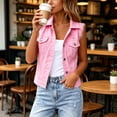 thumbnail image 5 of FDGIU Women's Sleeveless Denim Vest, Collar Button Down Distressed Jean Waistcoat with Chest Flap Pockets for Spring Summer Casual Daily Layering, 5 of 7