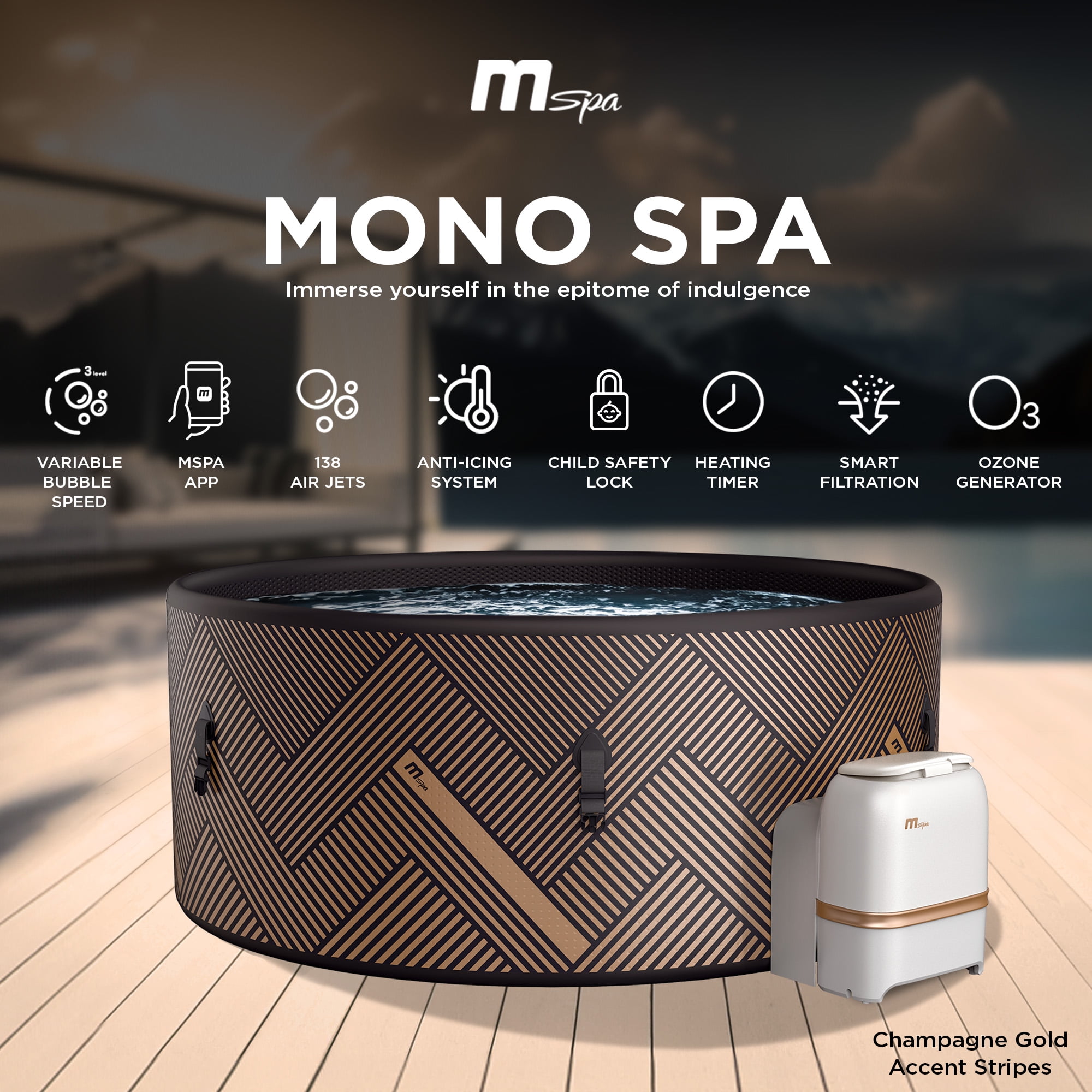 MSpa Round Inflatable Bubble Massage Spa, 4-6 Person Outdoor Hot Tub, Mono