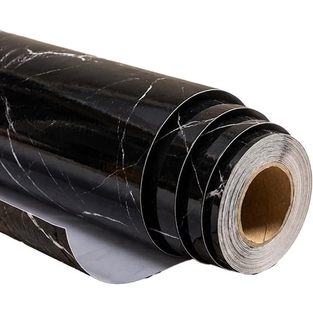 Papel Tapiz Azulejo Mármol Rollo Vinil Adhesivo 10m X 60cm Negra Mate con Blanco Piedra