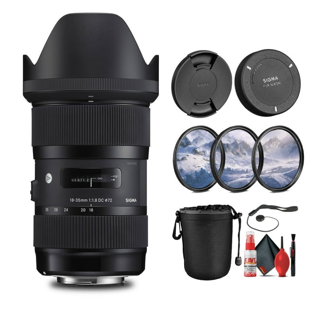 Sigma 18-35mm F/1.8 DC HSM Art Lens for Nikon (210-306) Bundle: Lens Pouch, Front and Rear Lens Caps, 3-Piece Filter Kit, Full Cleaning Kit, Lens Cap Keeper