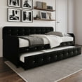 thumbnail image 2 of Home Design Elyria Twin Daybed with Velvet Upholstery, Diamond Button Tufting, Rounded Arms, Pull-Out Trundle, Solid Wood Frame, Stylish Seating and Sleeping, Black, 2 of 13