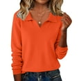 thumbnail image 2 of Resicozy Women's Knitted Collared Sweaters Long Sleeve V-Neck Polo Shirts Winter Casual Fashion Solid Color Pullover Tops Saffron L, 2 of 5