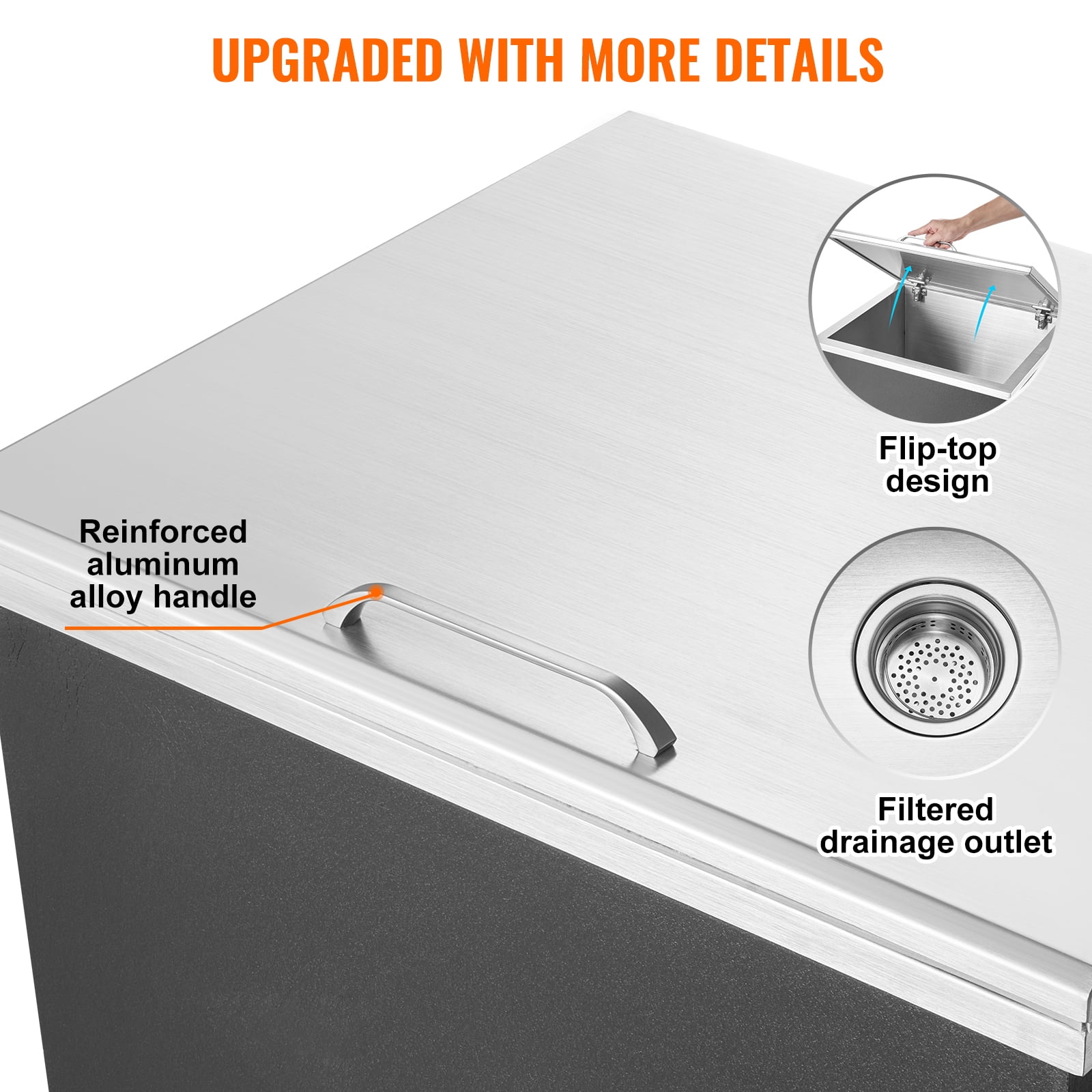 VEVOR Drop in Ice Bin Chest 28x18 inch Drop in Cooler Stainless Steel Outdoor Drop in Ice Chest with Cover Bar Ice Bin 87.2 QT Drop in Wine Drops Drain-pipe and Drain Plug Included for Cold Wine Beer