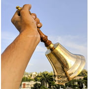 Large & Heavy Solid Brass Hand Bell School Bell Call Service Bell with Wood Handle 11" for Wedding Events Decoration,