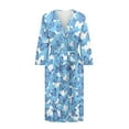 thumbnail image 3 of Yuyamidu Blue Butterfly 3/4 Sleeve Bathrobe for Women Ladies Kimono Robe Loose Sleepwear for Pregnancy Novelty Long Spa Robe Size M Lightweight Mid-Calf Length Nightgown, 3 of 7